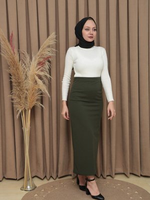 Haki Beli Lastikli Kalem Etek