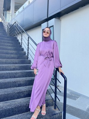 Saten Abiye Elbise Mor