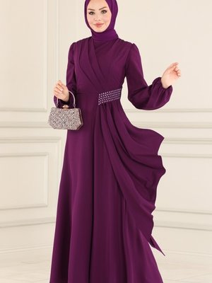 Mor Beli Drapeli Elbise Mor Beli Drapeli Elbise