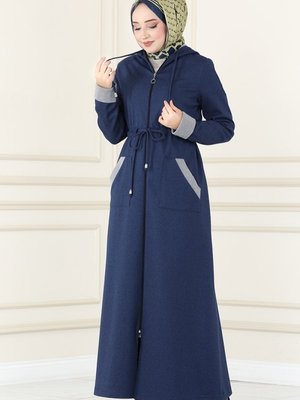 Lacivert Beli Tünelli Kışlık Ferace Lacivert Beli Tünelli Kışlık Ferace