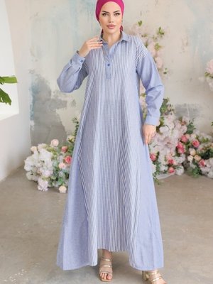 Mavi Çizgili Basic Elbise