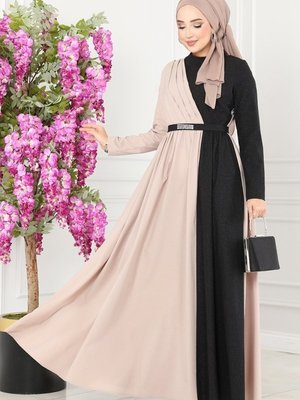 Vizyon & Siyah Çift Renkli Kemerli Elbise