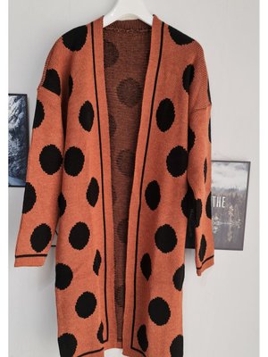 Triko Puantiyeli Örme Uzun Hırka