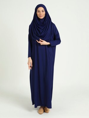 Lacivert Çantalı Tek Parça Namaz Elbisesi