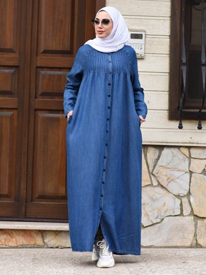 Koyu Mavi Büyük Beden Ferace