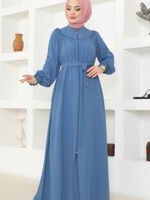 İndigo Fırfır Detaylı Medine İpeği Ferace İndigo Fırfır Detaylı Medine İpeği Ferace