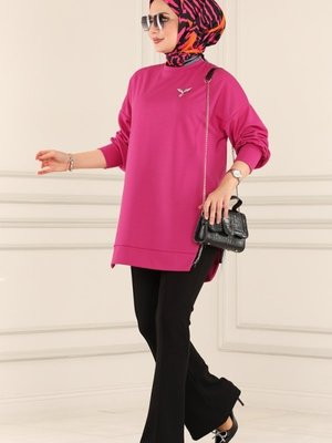 Fuşya Zincir Detaylı Tunik