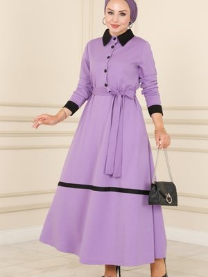 Lila Biye Detaylı Elbise