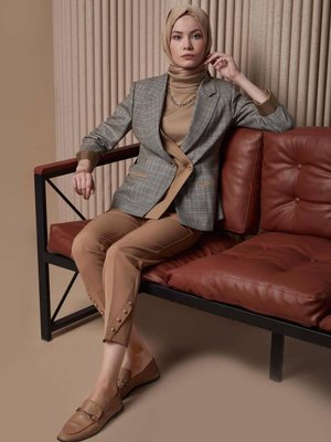 Asimetrik Kesim Ekose Ceket