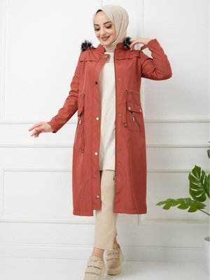 Kadın İçi Kürklü Bondit Kumaş Su Geçirmez Kışlık Mont Fermuarlı Özaltay