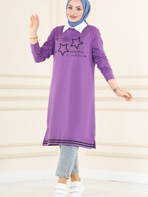 Lila Yıldız Baskılı Spor Tunik Lila Yıldız Baskılı Spor Tunik