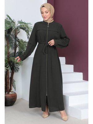 Haki Büyük Beden Fermuarlı Ferace Haki Büyük Beden Fermuarlı Ferace
