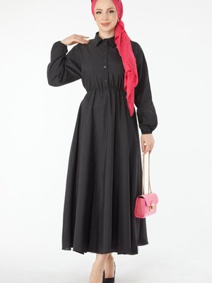 Sıyah Beli Lastikli Elbise Sıyah Beli Lastikli Elbise