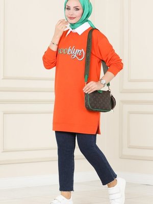 Oranj Renkli Yazı Baskılı Spor Tunik Oranj Renkli Yazı Baskılı Spor Tunik