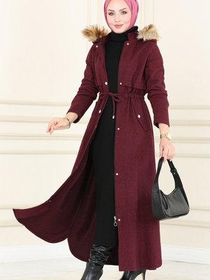 Bordo Bolero Detaylı Kışlık Ferace Bordo Bolero Detaylı Kışlık Ferace