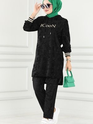 Siyah & Vizyon Baskı Detaylı Kadife Takım Siyah & Vizyon Baskı Detaylı Kadife Takım