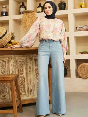 Bol Paça Pantolon Açık Mavi