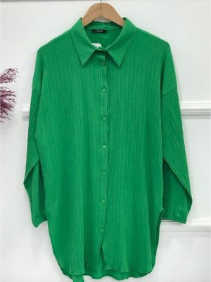 Kol Lastik Yırtmaç Detaylı Tunik Yeşil Kol Lastik Yırtmaç Detaylı Tunik Yeşil