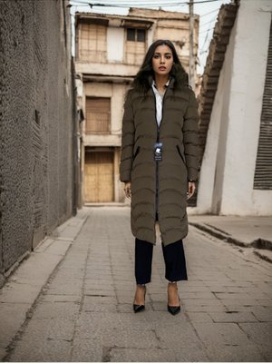 Haki Kürklü Şişme Mont