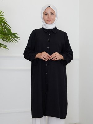 Kol Biye Detaylı Uzun Tunik Siyah Kol Biye Detaylı Uzun Tunik Siyah