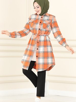 Oranj Beli Tünelli Ekose Tunik Oranj Beli Tünelli Ekose Tunik