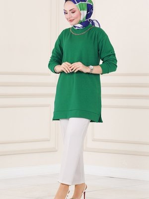 Benetton Yeşili Yakası Zincir Detaylı Tunik