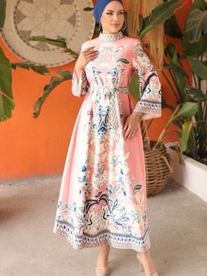 Pudra Sual Hakim Yaka Atlas Elbise