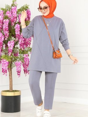 Gri Dikiş Detaylı Takım