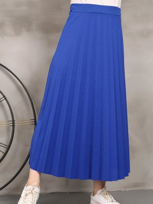 Saks Mavisi Prinç Pliseli Etek