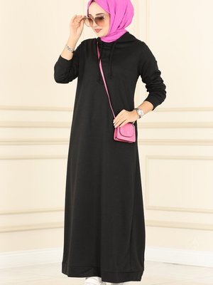 Siyah Kapüşonlu Spor Elbise