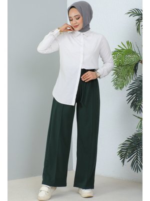 Zümrüt Yeşili Belli Lastikli Rahat Kesim Salaş Pantolon