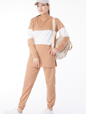 Bıskuvı Bisiklet Yaka Uzun Kollu Garnili Eşoman Takımı