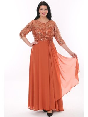 Büyük Beden Kiremit Uzun Abiye Elbise