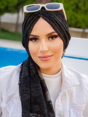 Büzgülü Dolama Bone Siyah Dantel