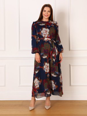 Büyük Beden Elbise Lacivert Krem