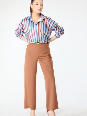 Kahve Beli Lastikli Geniş Paça Pantolon Kahve Beli Lastikli Geniş Paça Pantolon
