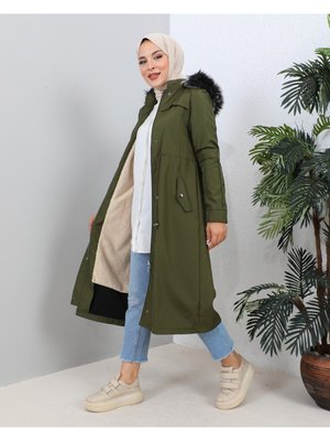 Kmkbin Su İtici Kışlık İçi Kürklü Battal Beden Tesettür Mont Kaban