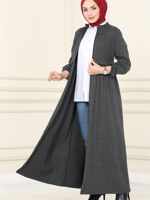 Antrasit Pat Detaylı Kışlık Ferace Antrasit Pat Detaylı Kışlık Ferace