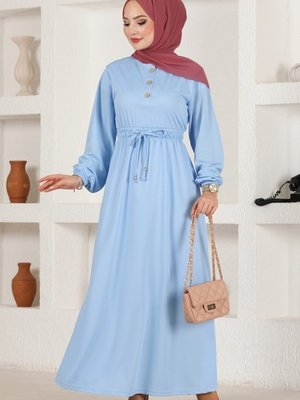 Buz Mavisi Beli Lastikli Mira Elbise