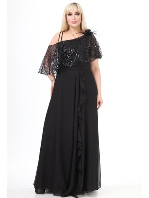 Büyük Beden Siyah Uzun Abiye Elbise