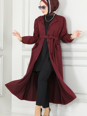 Bordo Kemerli Balıksırtı Ferace & Elbise Bordo Kemerli Balıksırtı Ferace & Elbise