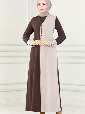 Kahve & Vizyon Çift Renkli Krep Elbise
