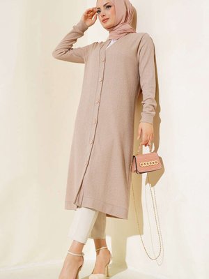 Vizon Düğmeli Uzun Hırka