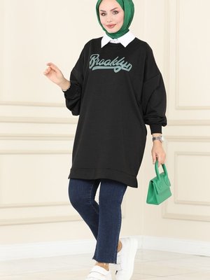 Siyah & Mint Yazı Baskılı Spor Tunik Siyah & Mint Yazı Baskılı Spor Tunik