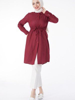 Düz Orta Bordo Beli Tünel Detaylı Tunik