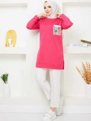 Pembe Cep Detaylı Sweatshirt