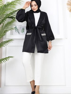 Siyah Cep Detayı Taşlı İkili Takım