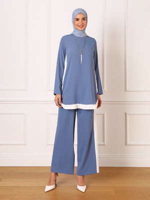 Aerobin Şerit Detaylı Şık Tunik & Pantolon İkili Takım İndigo