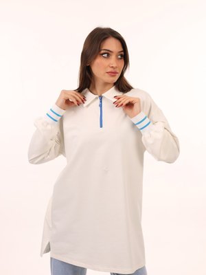 Tesettur Tunik Sweatshirt Polo Yaka Yarım Fermuarlı
