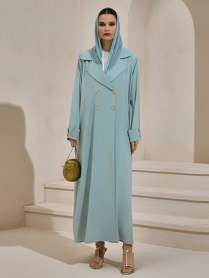Mint Yeşili Crepe Trench Abaya